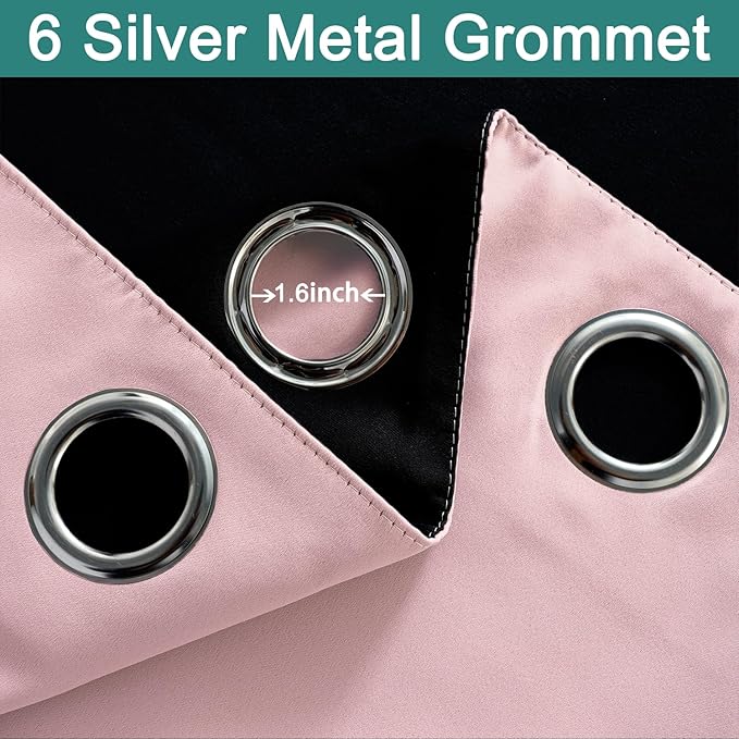 Yakamok Full Blackout Curtains 84 Inches Long,Blackout Curtain Panels for Bedroom, 2 Thick Layers Grommet Top Thermal Insulated Drapes with Black Liner for Living Room(Pink, Set of 2)