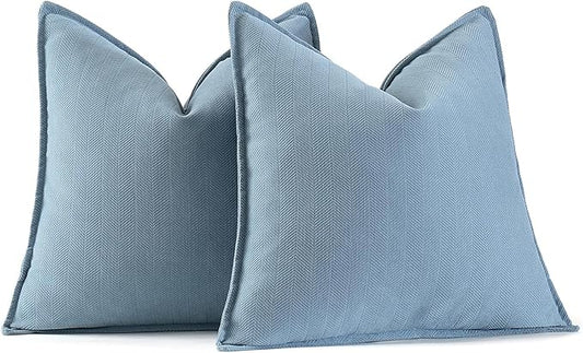 MIULEE Pack of 2 Light Blue Decorative Pillow Covers 18x18 Inch Soft Chenille Luxurious Couch Throw Pillows Farmhouse Cushion Covers with Elegant Design for Sofa Bedroom Living Room Home Decor