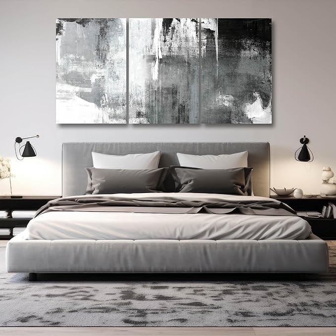 Kureful Extra Large Wall Art for Living Room Black Wall Decor White Wall Decorations Abstract Artwork Oversize Paintings Pictures for Home Office 24"x 36"x 3 Pieces