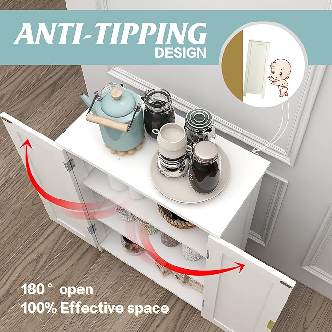 TaoHFE White Bathroom Storage Cabinet with 2 Doors, Freestanding - Towel Cabinet for Restroom, Small Storage for Office, Restaurant, Living Room