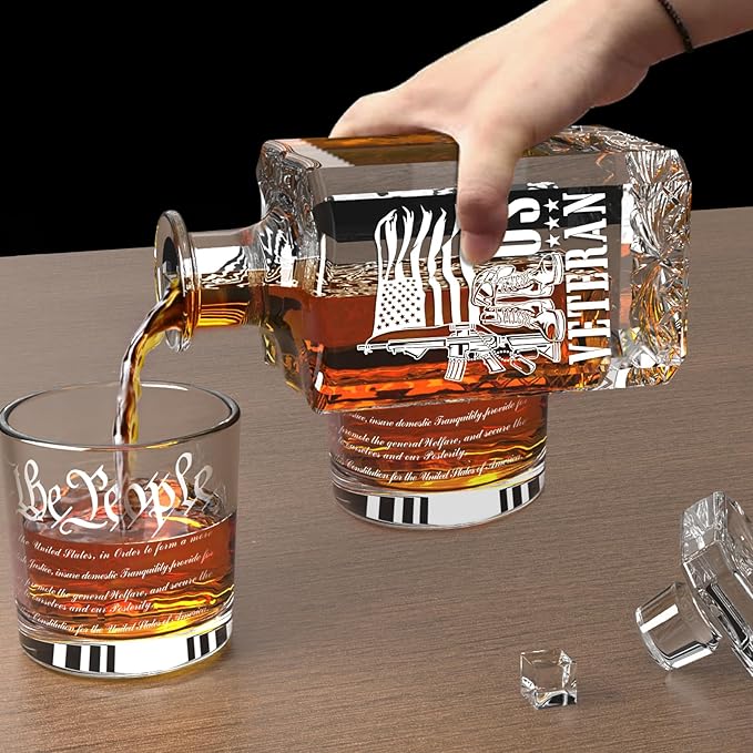 FURSARCAR Gifts for Men Dad Birthday, Military Boots Whiskey Decanter Set with 2 Glasses, Unique Cool Mens Fathers Birthday Gift from Daughter Son, Xmas Retirement Present Decanter Sets for Man