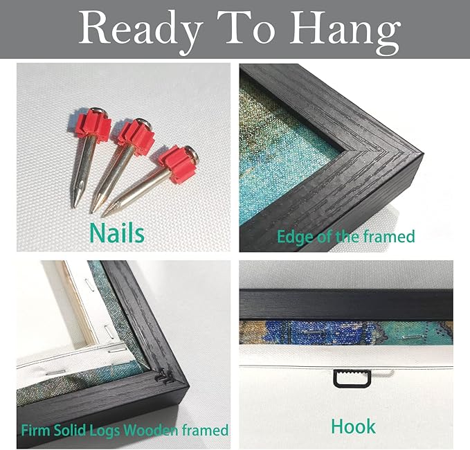 Pogusmavi Large Framed Birch Tree Canvas Wall Art Nature Painting for Home Decor | Teal Artwork for Living Room, Bedroom, and Office Pictures for Living Room 29×58IN