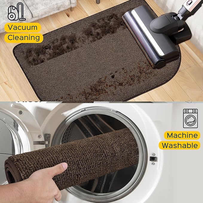 Washable Kitchen Rug 24" x 70" / 60cm x 180cm, Non Slip Kitchen Mat for Floor, Absorbent Indoor Entryway Runner Rug for Laundry, Bathroom, Bedroom (Roll Packing)