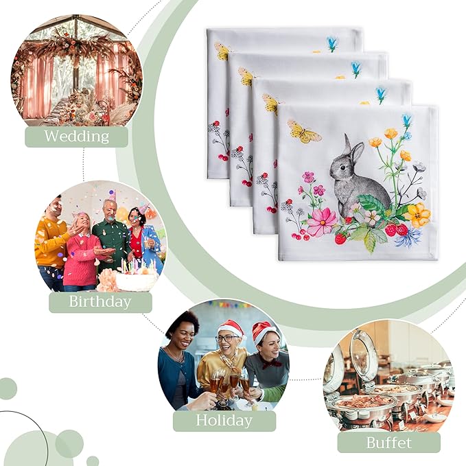 Maison d' Hermine Cloth Napkins Set of 4 100% Cotton Everyday Reusable Square Napkins Cloth Washable, Dinner, Party, Wedding, Restaurant, Spring/Summer (Printemps, 20" x 20")