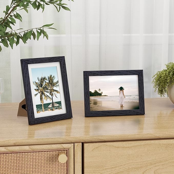 5x7 Black Picture Frame, 5 x 7 Photo Frame, Solid Oak Wood Frame 5 by 7 Frames, 5"x7" Picture Frame with Stand for Tabletop Display, 5 x 7 Frame Matted to 4x6, Black Frame 5x7, 1 Pack