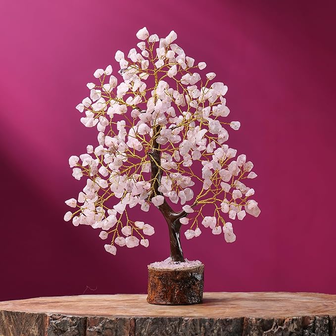 Rose Quartz Crystal - Bonsai Tree - Crystal for Desk - Office Decor for Women - Office Desk Accessories - Pink Room Decor Aesthetic - Pink Crystal - Spiritual Gifts - Small Decor Items for Shelf