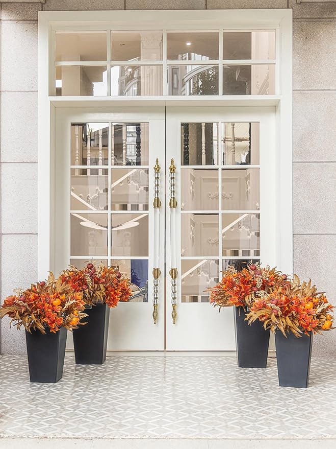 15pcs Outdoor Fall Artificial Branch with Pumpkin, Feather and Maple Leaves for Indoor Outside Hanging Plants Garden Porch Window Box Home Wedding Farmhouse Décor