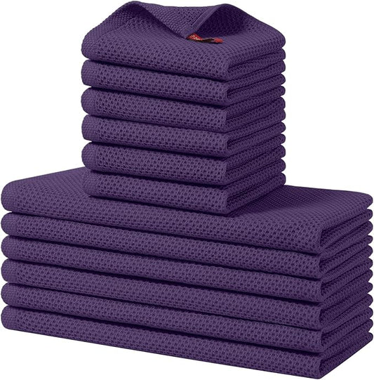 Homaxy 100% Cotton Kitchen Towels and Dishcloths Set, 12 x 12 Inches and 13 x 28 Inches, Set of 12 Bulk Kitchen Towels Set, Ultra Soft Absorbent Dish Cloths for Washing Dishes, Eggplant
