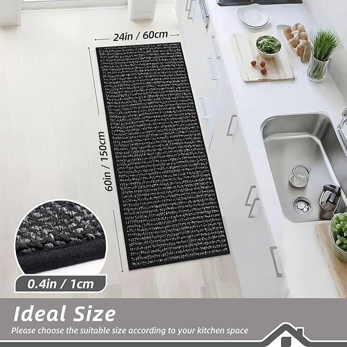 BEQHAUSE Kitchen Runner Rugs 24"x60", Non-Slip Kitchen Mats for Floor, Super Absorbent and Stain Resistant Kitchen Rug, Machine Washable Rugs for Kitchen, Hallway, Laundry & Sink, Black