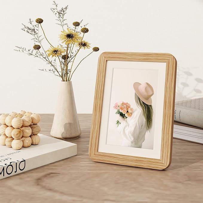5x7 Picture Frame Set of 3, 5 by 7 Photo Frames for Wall & Tabletop Display, Solid Oak Wood Frames with Plexiglass, 5x7 Frame Matted to 4x6, Light Wood 5 x 7 Gallery Wall Frame Set, Natural Oak Color