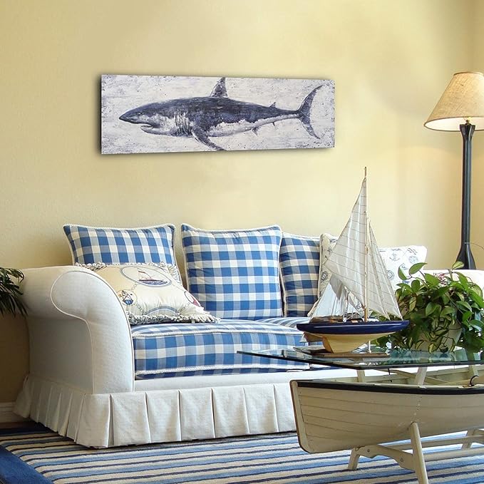 NdcSkyArt Vintage Shark Canvas Wall Art: Nautical Decor for Coastal Home & Office