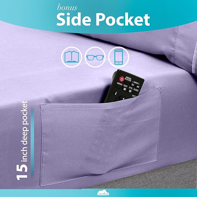 DREAMCARE Full Size Sheets Set - 6 Pcs Deep Pocket Cooling Bed Sheets - Soft, Long Lasting 100% Brushed Microfiber with Side Pocket (Lavender, Full)