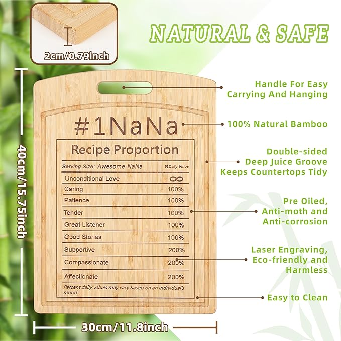 Joeyan Nana Birthday Recipe Cutting Board Gift from Granddaughter Grandson, Personalized Engraved Kitchen Present for Grandma Christmas, Large Size, Heavy Duty, 16x12x0.8"