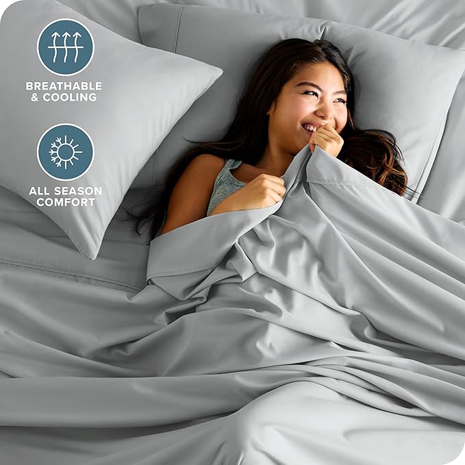 Bare Home California King Sheet Set - 1800 Ultra-Soft Microfiber Cal King Bed Sheets - Double Brushed - Deep Pockets - Easy Fit - 4 Piece Set - Bed Sheets (Cal King, French Grey)