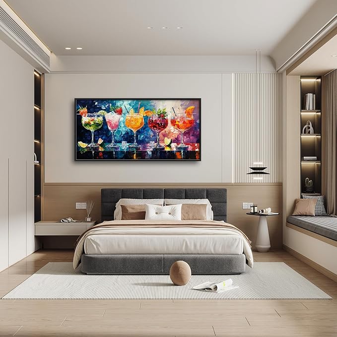 Olivine Large Wall Art, Cocktail Pictures Wall Decor, Colorful Cocktail Paintings, Liquor Canvas Prints, Framed Artwork for Bar Bathroom Bedroom Living Room Office Home Decoration 60"x30"