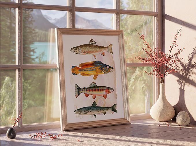 Vintage Fish Art Print - Unframed - 11 x 14 | Vintage Dcor | Farmhouse Dcor | Bathroom Dcor Wall Art | Kitchen Wall Dcor | Kitchen Wall Art