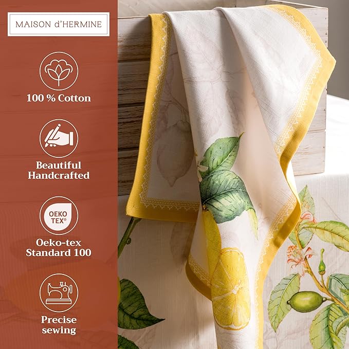 Maison d' Hermine Cloth Napkins Set of 4 100% Cotton Everyday Reusable Square Napkins Cloth Washable, Dinner, Party, Wedding, Restaurant, Spring/Summer (Limoncello, 20" x 20")