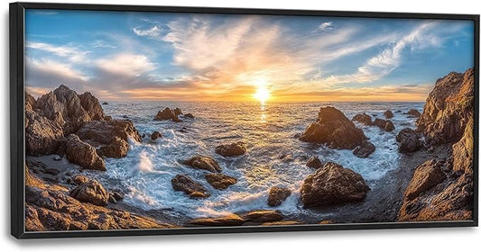 Coastal Large Wall Art for Living Room, Ocean Sunrise Oversized Wall Decor Pictures, Coast Seascape Framed Canvas Print Painting, Modern Artwork for Bedroom Office Home Decor 60"x30"