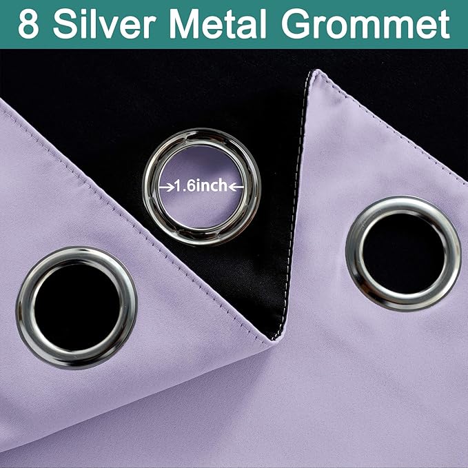 Yakamok 100% Blackout Curtains Energy Saving Thermal Insulated 2 Thick Layers Completely Blackout Drapes with Black Liner for Bedroom (52Wx108L,Lilac, Set of 2)