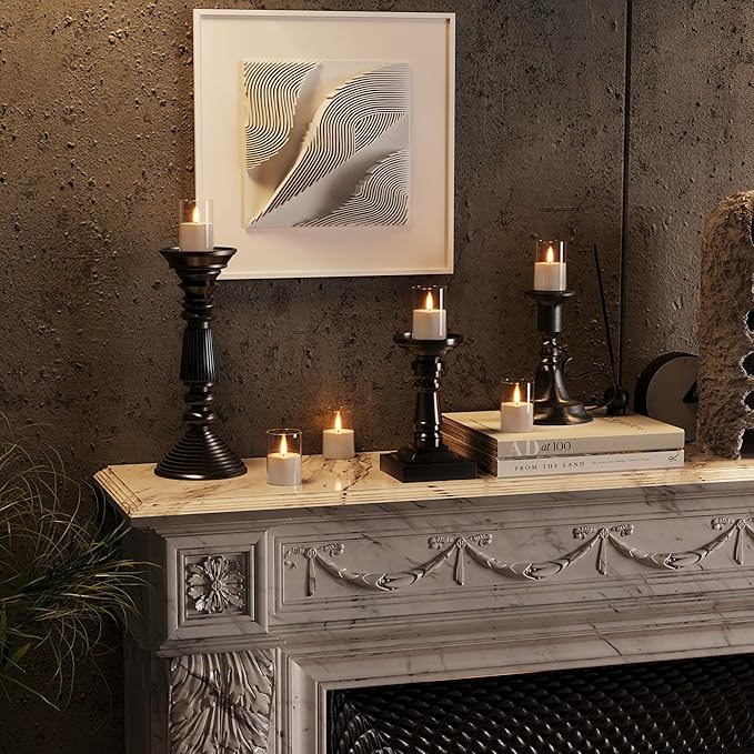 12Pack Flickering Flameless LED Candles with Timer, Battery Powered - Small Pillar & Votive, Clear (2"X3")