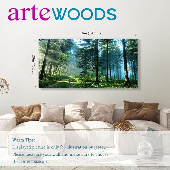 arteWOODS Green Forest Canvas Wall Art Living Room Wall Decor Large Nature Pictures Canvas Artwork Contemporary Wall Art Modern Landscape Pine Trees for Kitchen Office Home Decoration 29" x 58"