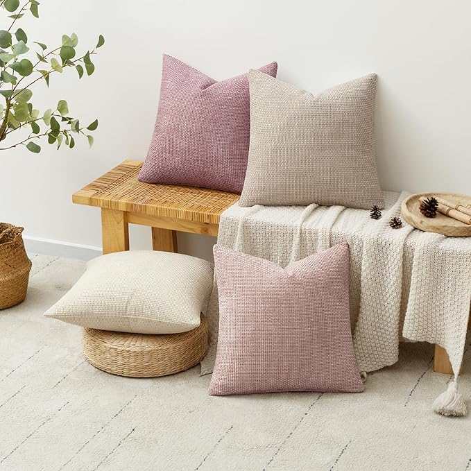 MIULEE Pack of 4 Couch Throw Pillow Covers 20x20 Inch Neutral Pink Cute Decorative Chenille Pillow Covers Farmhouse Boho Accent Cushion Covers for Coquette Room Decor Spring Sofa Bedroom Living Room