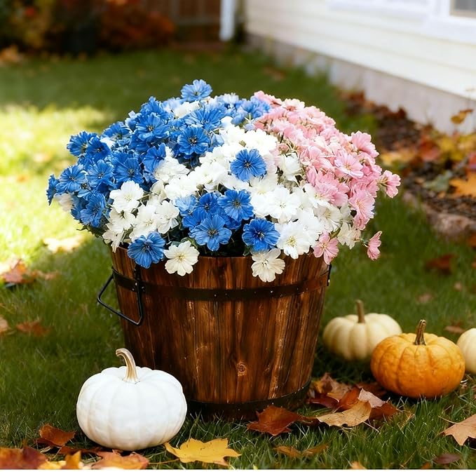 Artificial Flowers Outdoor Decor,Fall Fake Plants for Patio Porch Decor, No Fade Faux Greenery for Autumn Spring Garden Thanksgiving Christmas Home Wedding Decorations