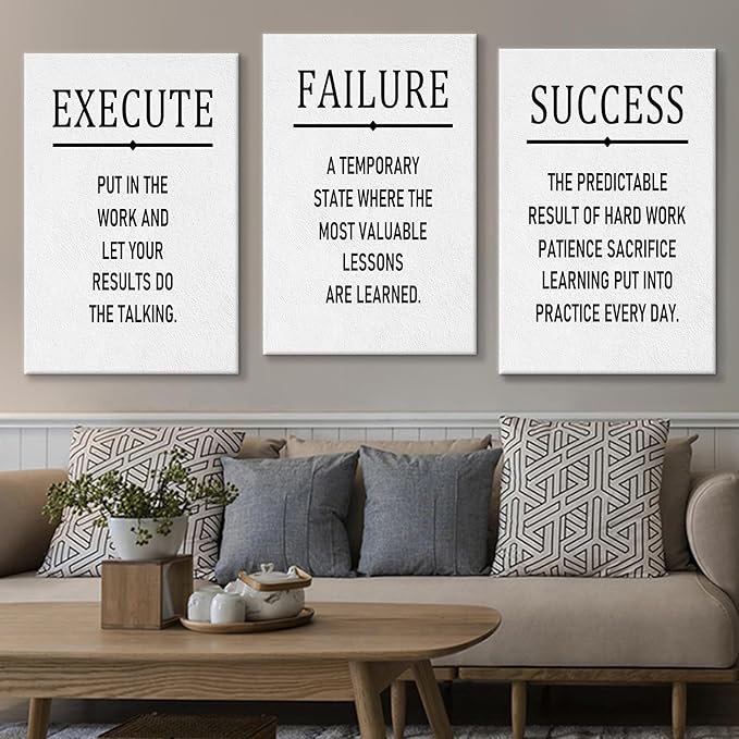 Execute Failure Success Motivational Posters Print Canvas Wall Art for Office Inspirational Quotes Large Size Picture Painting Artwork for Living Room Classroom Gym Stretched and Framed [72''Wx 36''H]