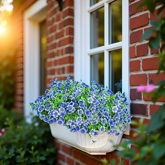 LADADA Outdoor Plant Flowers,8 Bundles of Fake Silk Blue Daisies, UV Resistant, Outdoor Porch, Home Courtyard, Garden Decoration(Blue)