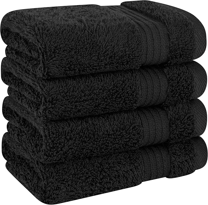 Cotton Paradise 100% Cotton Turkish Washcloth Set for Bathroom, 4 Piece Soft Absorbent Small Hand Face Towels Wash Rags, Black