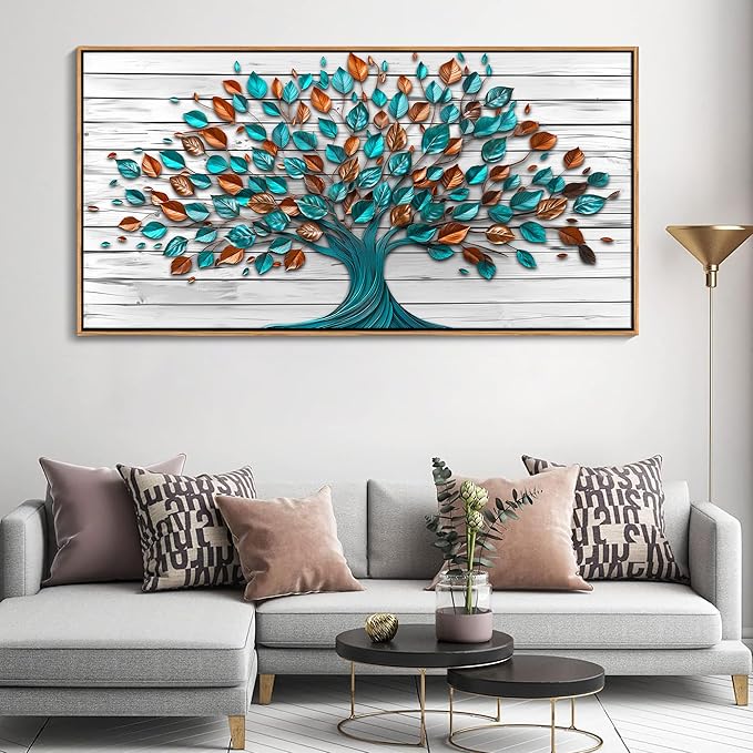 Mofutinpo Tree of Life Wall Art for Living Room Framed Art Work for Wall Decor Canvas Painting, Green Wall Art for Office Pictures for Bedroom Wall Decor Kitchen Artwork Wall Prints24×48IN