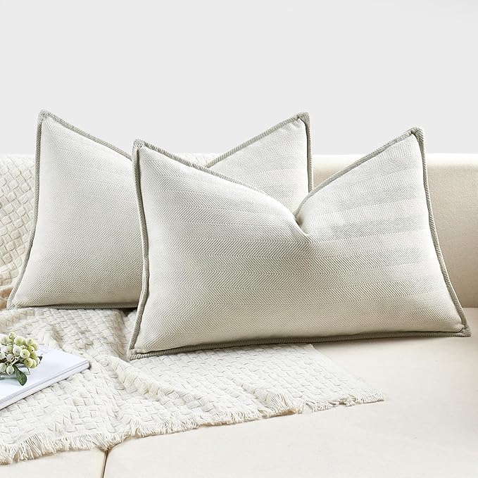 MIULEE Pack of 2 Cream Decorative Lumbar Pillow Covers 12x20 Inch Soft Chenille Luxurious Couch Throw Pillows Farmhouse Cushion Covers with Elegant Design for Sofa Bedroom Living Room Home Decor
