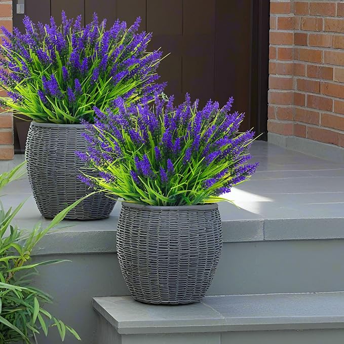 22 Pcs Artificial Outdoor Flowers UV Resistant Lavender Fake Greenery Plants Grass with Purple Flowers for Pot Decor for Window Garden Patio Hanging Planter Pathway Front Porch (22, Purple)
