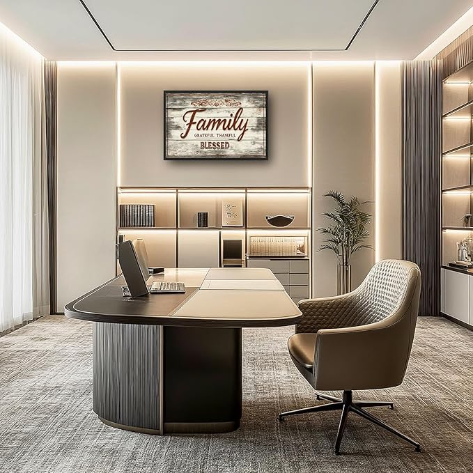 Large Family Wall Art Family Word Sign Pictures Wall Decor Home Quotes Grateful Thankful Blessed Canvas Painting Print Artwork Framed for Living Room Bathroom Master Bedroom 36L" x 24W"