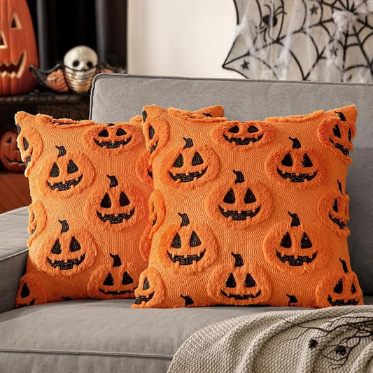 MIULEE Fall Halloween Throw Pillow Covers 20x20 Decorative Pumpkin Pattern Pillowcases Soft Plush Faux Wool Cushions for Home Patio Sofa Couch,Orange-Black