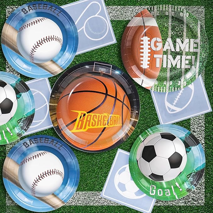 180Pcs Sports Party Supplies Paper Plates and Napkins Serve 60 Disposable Tableware Set for Birthday Party Decorations Game Day Family School Holiday Sports Events