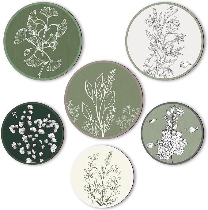 Barydat 6 Pieces Boho Plant Wall Art Decor Wooden Boho Farmhouse Rustic Bohemian Wall Hanging for Bedroom Living Room Office(Greenery,8 Inch, 10 Inch)