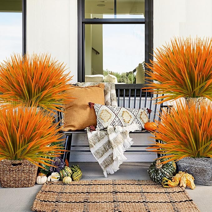 Krissing 40 Bundles Artificial Fall Flowers Outdoor UV Resistant Fake Lavender Flowers Outdoor Fall Faux Plants Greenery Shrubs for Home Garden Porch Outside Fall Decor