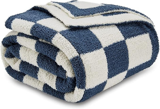 CozeCube Checkered Blanket, Ultra Soft Cozy Blue and White Throw Blanket, Warm Cozy Knit Fuzzy Plush Checkerboard Throw for Couch Bed Sofa, 50"x60"