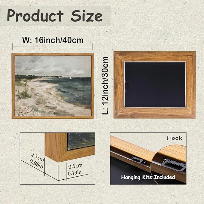 KBKBART Vintage Wall Art, Retro Coastal Seaside Beach House Framed Canvas Art Prints Painting Farmhouse Decor, Rustic Impressionism Scenic Landscape Wall Decor for Bathroom, Bedroom Living Room,