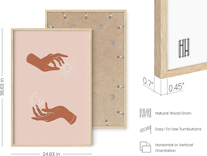 HAUS AND HUES Sun and Moon Astrology Posters - Spiritual Wall Art and Celestial Hands Top and Bottom Astrology Room Decor Posters Spiritual Boho Prints Wall Art and Prints (Beige Frame, 24x36)