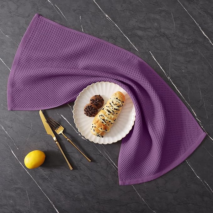 Homaxy 100% Cotton Kitchen Towels and Dishcloths Set, 12 x 12 Inches and 13 x 28 Inches, Set of 10 Bulk Kitchen Towels Set, Ultra Soft Absorbent Dish Cloths for Washing Dishes, Purple