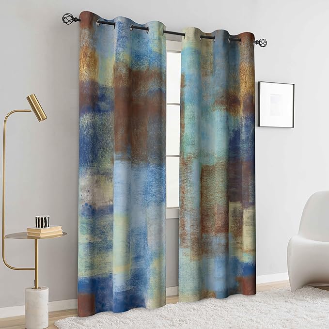 Asuexpect Abstract Curtains 2 Panels Abstract Rust Curtain Room Darkening Grommet Window Treatments Modern Decorative for Bedroom Living Room, 42x63 Inches, Blue Rust