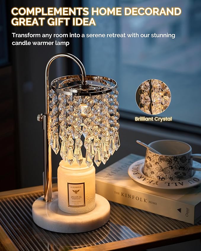 Candle Warmer Lamp with Timer Dimmer and 3 Bulbs, Candle Lamp Warmer with RGB Mode for Adjustable Height, Crystal Candle Lamp for Jar Candles, House Warming Gifts Home Room Decor, French Gold