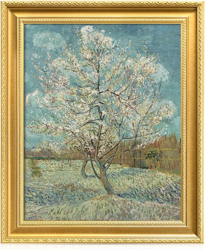DECORARTS - The Pink Peach Tree by Vincent Van Gogh. Giclee Print on Acid-Free Canvas in Gold Solid Wood Frame. Picture Size: 16x20, Total Size: 24.75x20.75, Made in USA