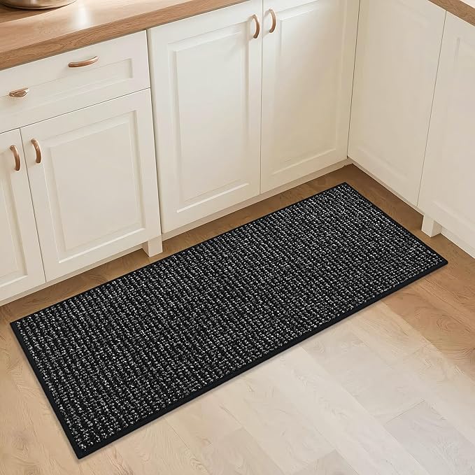 BEQHAUSE Kitchen Runner Rugs 20"x48", Non-Slip Kitchen Mats for Floor, Super Absorbent and Stain Resistant Kitchen Rug, Machine Washable Rugs for Kitchen, Hallway, Laundry & Sink, Black