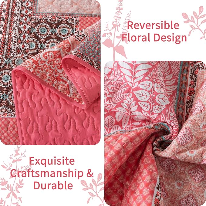 VAPUTAR Cotton King Size Quilt Bedding Sets, 3 Pieces King Bedspread Lightweight Quilted Reversible Coverlets Farmhouse King Quilt Set Suitable for All Seasons Decoration