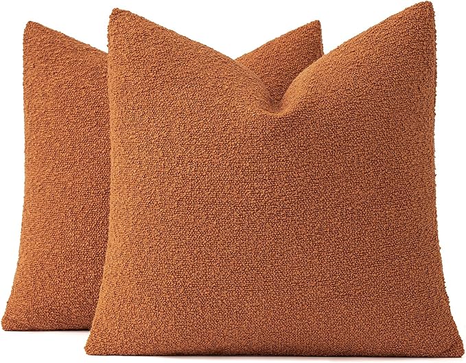 MIULEE Fall 18x18 Inch Decorative Pillow Covers for Couch Bed Set of 2 Textured Boucle Neutral Throw Pillows Orange Accent Solid Cushion Pillowcase Cozy Soft Sofa Livingroom Home Decor