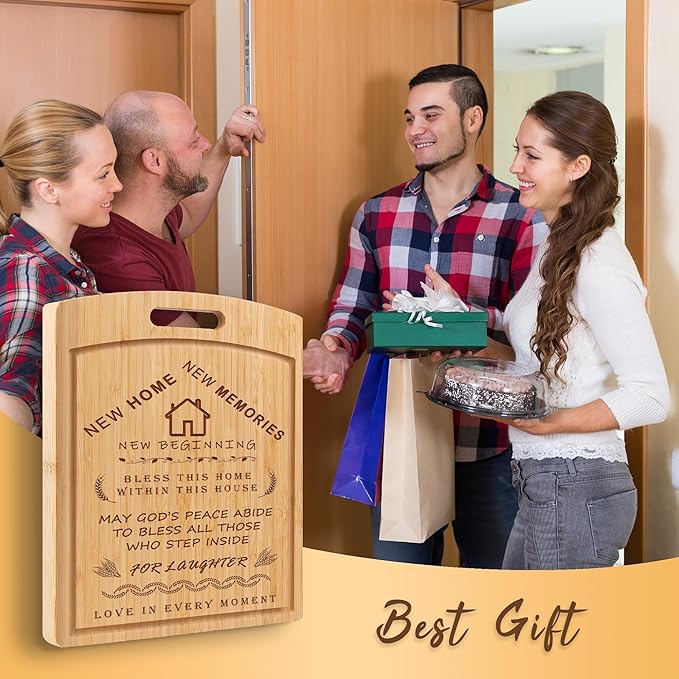 Joeyan Bless This Home House Warming Gifts for New Homeowner First House Family Apartment Owner, 16 x 12'' Large Engraved Bamboo Cutting & Chopping Charcuterie Board Kitchen Present