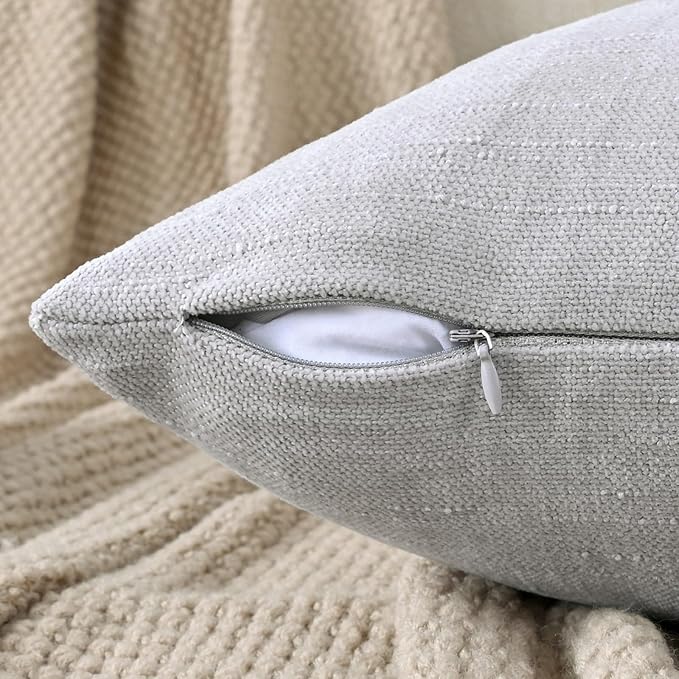 Set of 4 Soft Textured Decorative Throw Pillow Covers 16x16 Inch Cozy Farmhouse Cushion Cover Square Accent Pillow Cases for Bed Couch Sofa Living Room, Light Grey